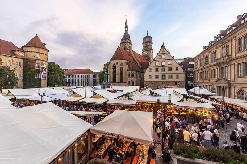 Stuttgart wine village, wine festival on Schillerplatz and Marktplatz in the centre of the state capital. Stuttgart, Baden-Württemberg, Germany