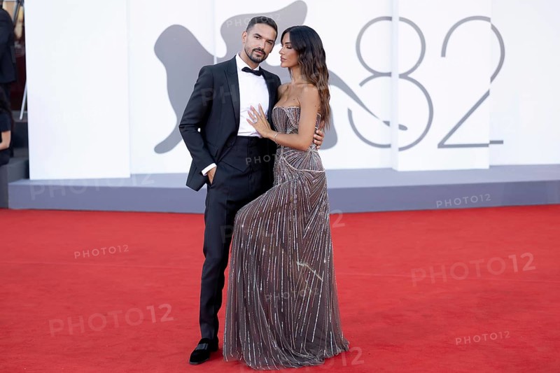 Venice, Italy - 3 September 2025: Pietro Tartaglione and Rosa Perrotta during the red carpet of - Duse - during the 82nd Venice International Film Festival
