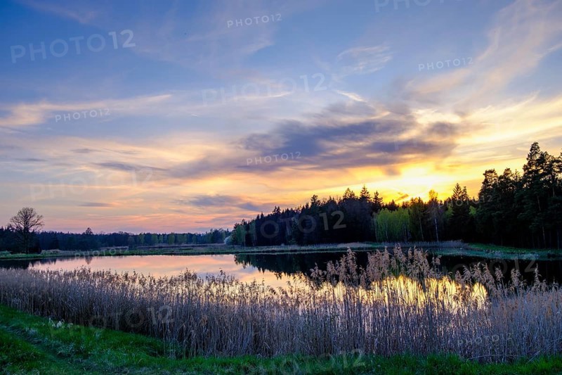 Sunset at the Tirschenreuther ponds, Große Teichpfanne, near Tirschenreuth, Upper Palatinate, Bavaria, Germany