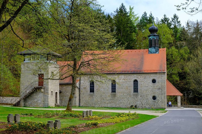 Former watchtower and chapel of atonement at Flossenbürg concentration camp, Upper Palatinate, Bavaria, Germany