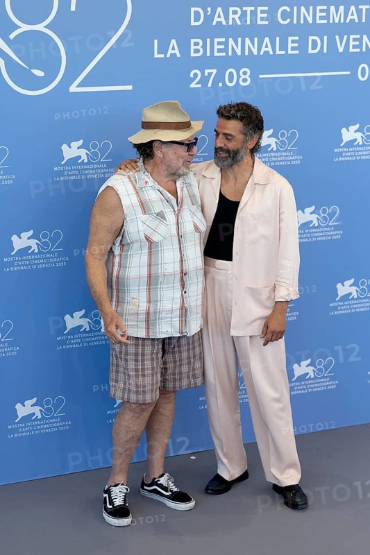 Venice, Italy - 3 September 2025: Julian Schnabel and Oscar Isaac during the Photo Call of - In the Hand of Dante - during the 82nd Venice International Film Festival