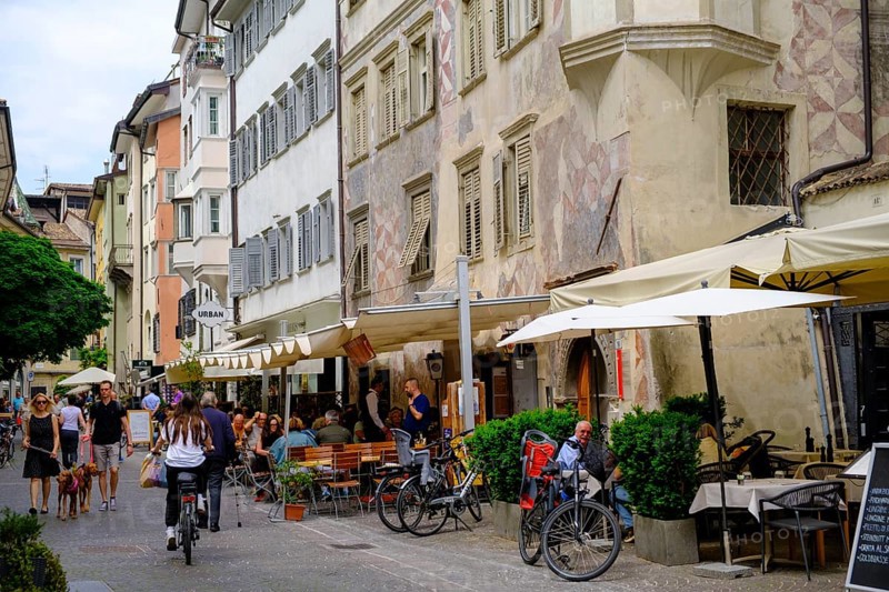 Street restaurants, Silbergasse, Bolzano, South Tyrol, Italy