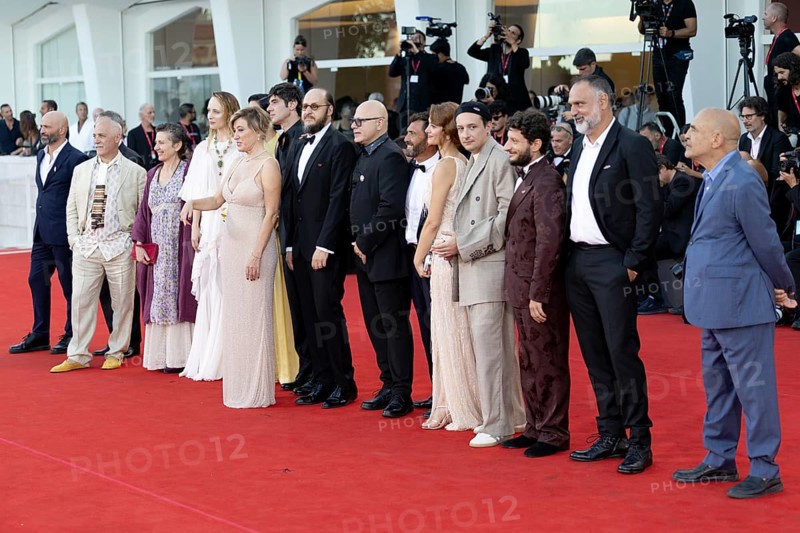 Venice, Italy - 3 September 2025: Mimmo Borrelli, Vincenzo Nemolato, Edoardo Sorgente, Gaja Masciale, a güst, Vincenzo Pirrotta, Fausto Russo Alesi, Valeria Bruni Tedeschi, Pietro Marcello, Noémie Merlant, Fanni Wrochna, Vincenza Modica, Federico Pacifici, Savino Paparella during the Red Carpet of - Duse - during the 82nd Venice International Film Festival