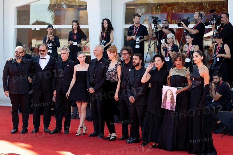 Venice, Italy - 3 September 2025: Nadim Cheikhrouha, Amer Hlehel, Kaouther Ben Hania, Saja Kilani, Motaz Malhees, Clara Khoury, Odessa Rae, James Wilson, Rooney Mara and Joaquin Phoenix during the Red Carpet of - The Voice Of Hind Rajab - during the 82nd Venice International Film Festival