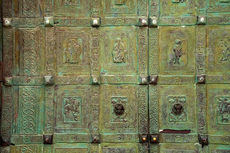 Bronze portal of the Cathedral of San Nicola Pellegrino in Trani, Apulia, Italy