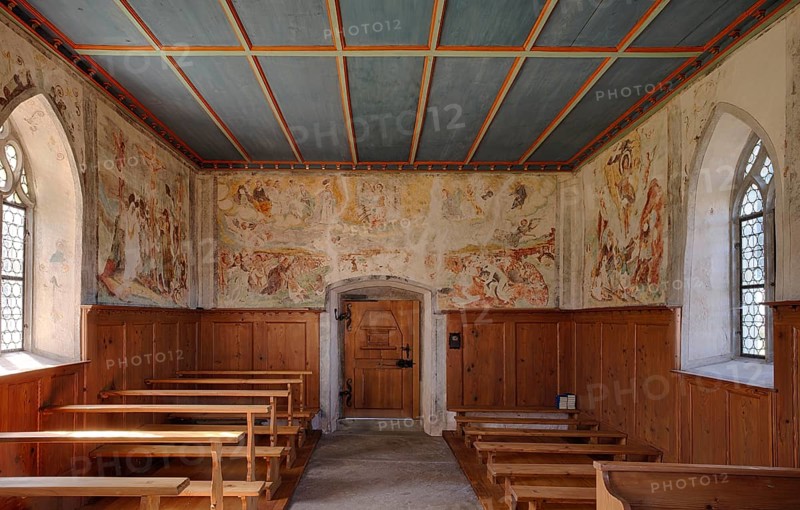 Interior wall frescoes, Wyher Castle Chapel, Wyher moated castle, Ettiswil, Canton Lucerne, Switzerland