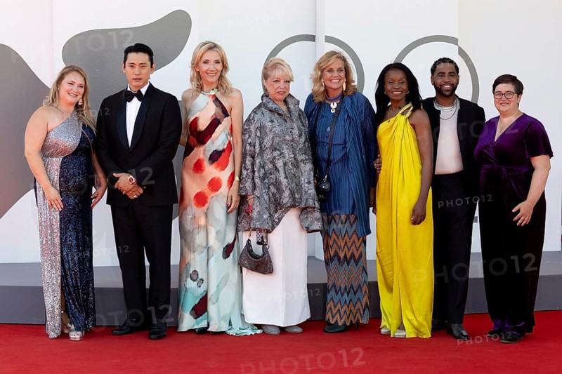 Venice, Italy - 3 September 2025: Danielle Turkov, Teo Yoo, Helen Hoehne, guest, Geralyn Dreyfous, Misan Sagay, Jharrel Jerome and guest during the Red Carpet of - The Voice Of Hind Rajab - during the 82nd Venice International Film Festival