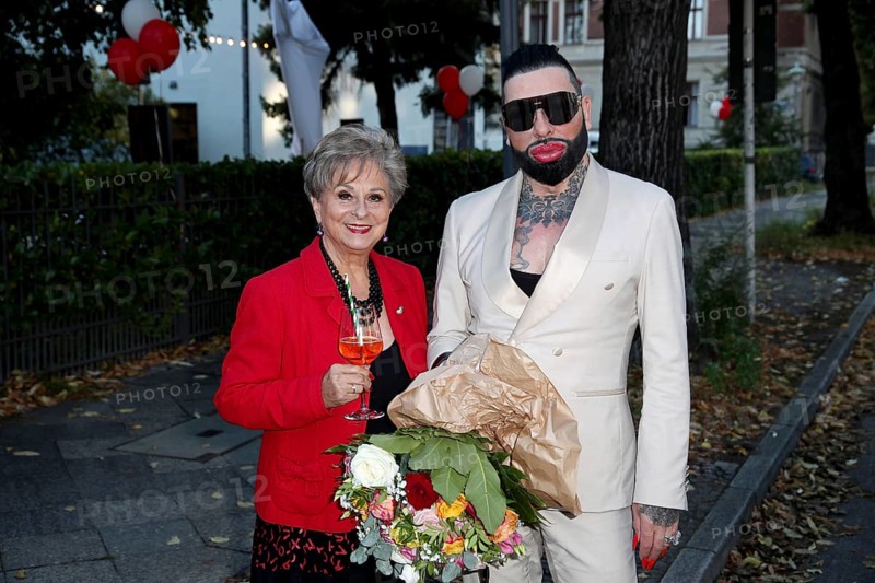 Dagmar Frederic and Harald Glööckler - Premiere Der eingebildet Kranke after The Imaginary Invalid by Molière / 90th birthday of Dieter Hallervorden, Berlin, 05.9.25