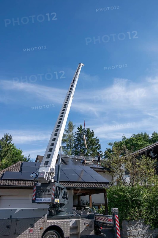 Installation of a large skylight with the help of a mobile crane, Bavaria, Germany