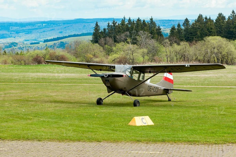 Cessna L-19 O-1 Bird Dog, painted like Austrian Air Force, Cessna 305A small single-engine light aircraft with boxer engine, sports aircraft propeller plane small aircraft, vintage aircraft, Wasserkuppe airfield, Gersfeld, Fulda district, Hesse, Germany