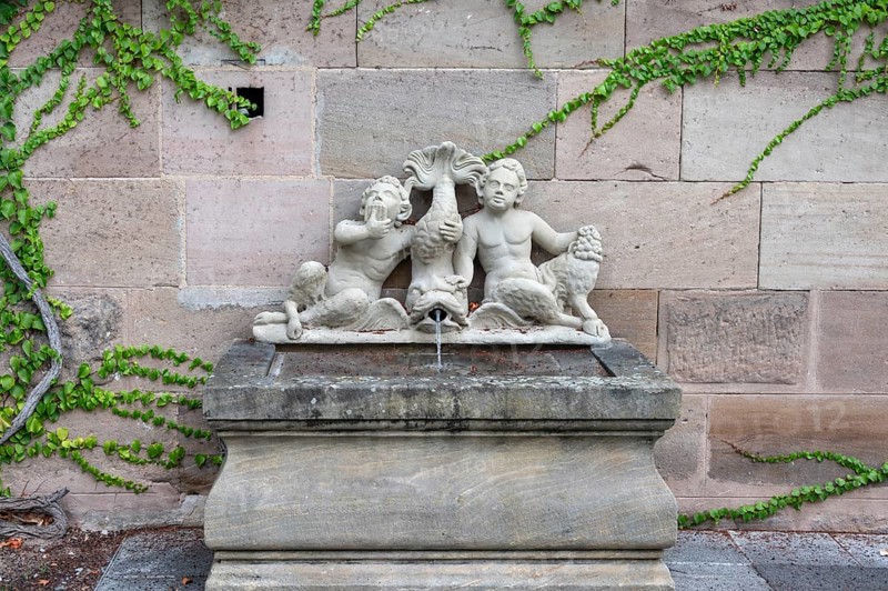 Baroque fountain, around 1700, Melanchton School, Nuremberg, Middle Franconia, Bavaria, Germany