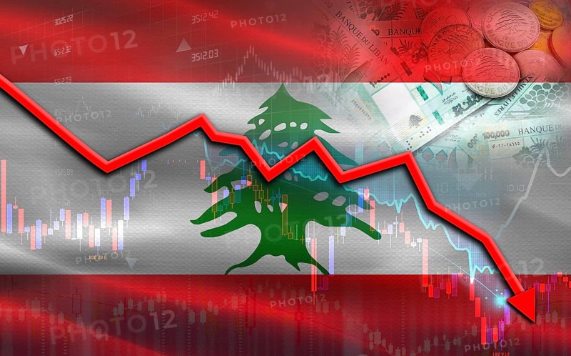 Lebanon financial crisis on economic graph. Lebanon financial fall on economy marke