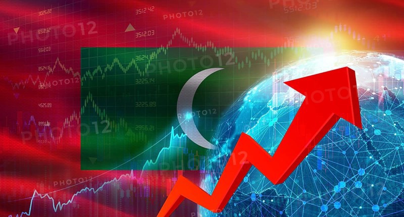 Global financial growth with Maldives flag. Financial growth with Maldives flag on economic background