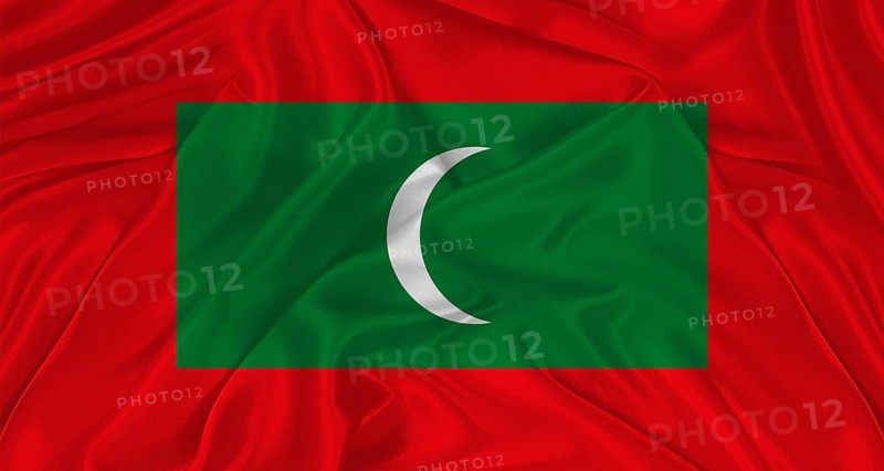 Flag of Maldives with cloth texture. Close up of Maldives flag waving