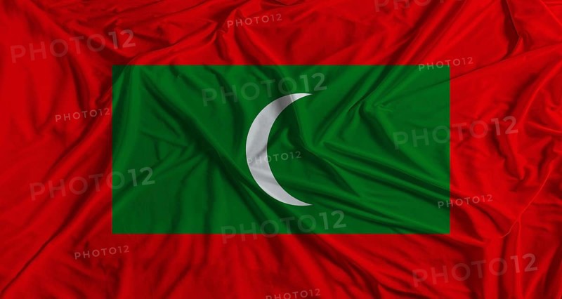 Maldivian flag with fabric texture background. National flag of Maldives with cloth texture