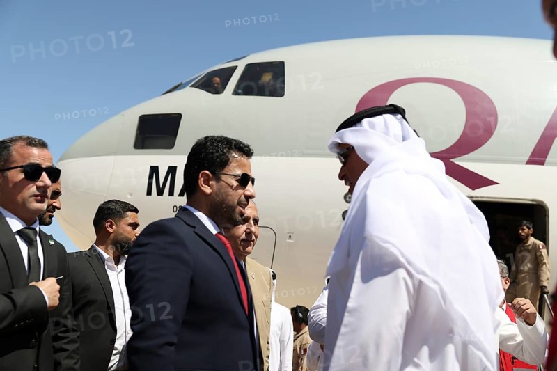 Syrian Health Minister Musab al-Omar welcomes a Qatari aircraft loaded with medical and humanitarian supplies at Damascus International Airport, part of Qatar's major aid to support Syria's recovery after the, Damascus, Damascus, Syria