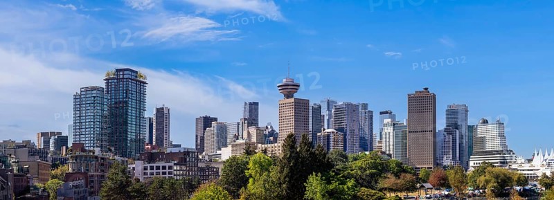 Scenic Vancouver business financial district panoramic skyline in the city downtown