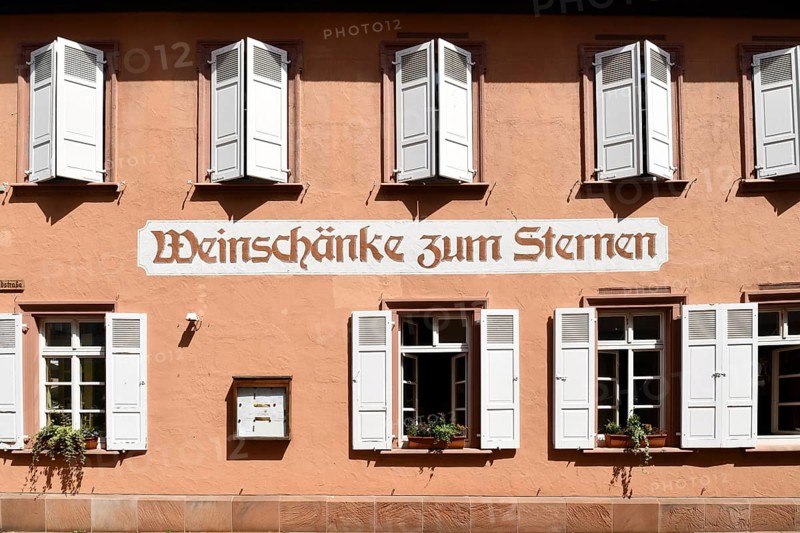 Ettlingen, Germany - August 13th 2025: Facade of restaurant Weinschänke zum Sternen