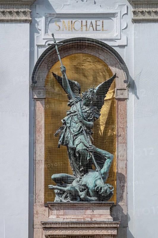 Sculpture of St Michael at St Michael's Church, Neuhauser Str. Munich, Bavaria, Germany