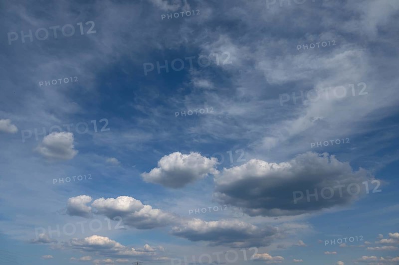 Feather clouds (cirrus) and fair weather clouds, Bavaria, Germany
