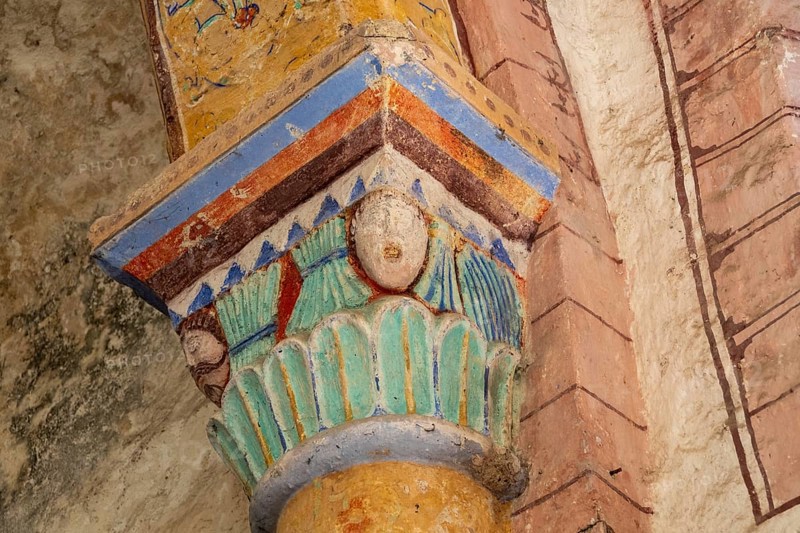 Compains, carved capital, Saint Georges church, Auvergne Volcanoes Regional Park, Cezallier region, Puy de Dome, Auvergne Rhone Alpes, France
