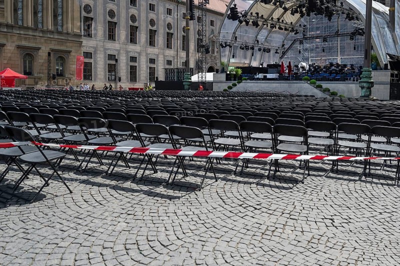 Seating for classical music on Odeonsplatz, Munich, Bavaria, Germany
