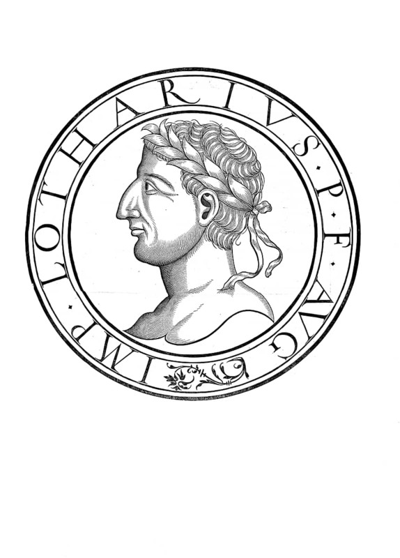 Lothar I (born 795, died 29 September 855 in Prüm Abbey) was King of Bavaria from 814 to 817, Roman Emperor from 817/823 to 855 (as co-emperor until 840), (sub-) king of Italy (king of the Lombards) from 822 to 855 and king of the Frankish Lotharii Regnum from 843 to 855, authentic, digitally restored reproduction from a 19th century original, record date not stated