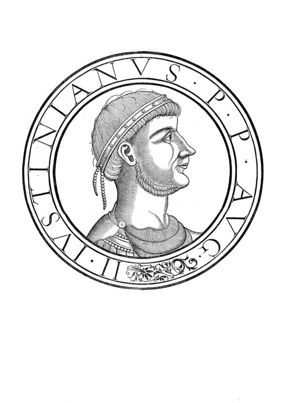 Justinian, Iustinianus, documented in his consular diptychs from the year 521 as Flavius Petrus Sabbatius Iustinianus, was Roman emperor from 1 April and 1 August 527 until his death, authentic, digitally restored reproduction from a 19th century original, record date not stated