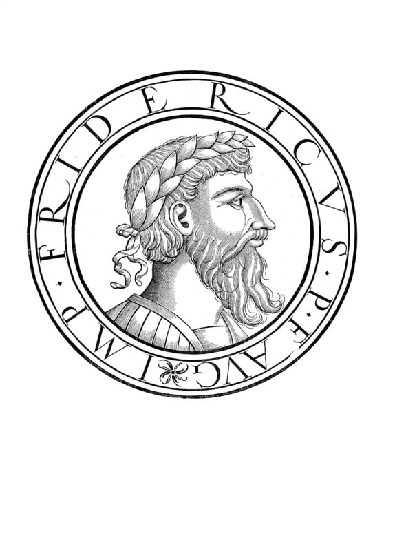 Frederick I, called Barbarossa (born around 1122, died 10 June 1190 in the river Saleph near Seleucia), from the noble family of the Hohenstaufen, was Duke of Swabia from 1147 to 1152 as Frederick III. Duke of Swabia, Roman-German King from 1152 to 1190 and Emperor of the Roman-German Empire from 1155 to 1190, authentic, digitally restored reproduction from a 19th century original, record date not stated