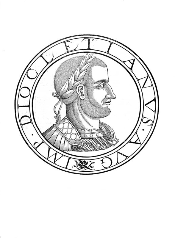 Diocletian, Diocles, Gaius Aurelius Valerius Diocletianus, (born between 236 and 245 in Dalmatia, died around 312 in Spalatum) was Roman Emperor from 284 to 305, authentic, digitally restored reproduction from a 19th century original, record date not stated