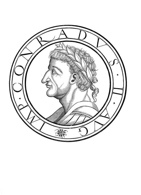 Conrad II, Konrad II, (born 990, died 4 June 1039), Conrad the Elder, also known as Conrad the Salian, was Holy Roman Emperor from 1027 until his death in 1039. He was the first of a series of four Salian emperors who ruled until 1125. Conrad ruled the kingdoms of Germany (from 1024), Italy (from 1026) and Burgundy (from 1033), authentic, digitally restored reproduction from a 19th century original, record date not stated
