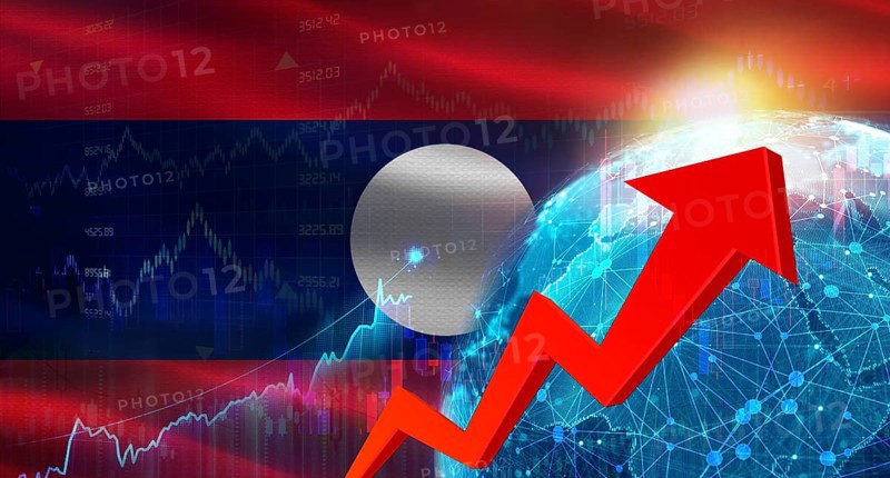 Global financial growth with Laos flag. Financial growth with Laos flag on economic background