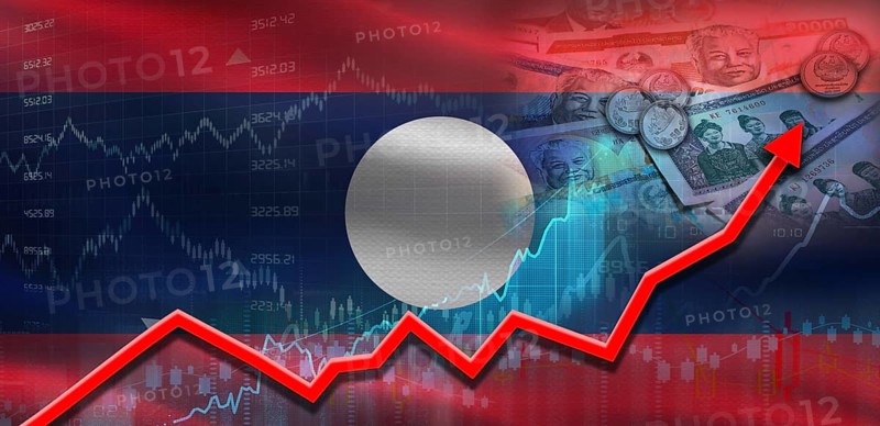 Laos financial growth on market graph. Laos economic growth on financial graph