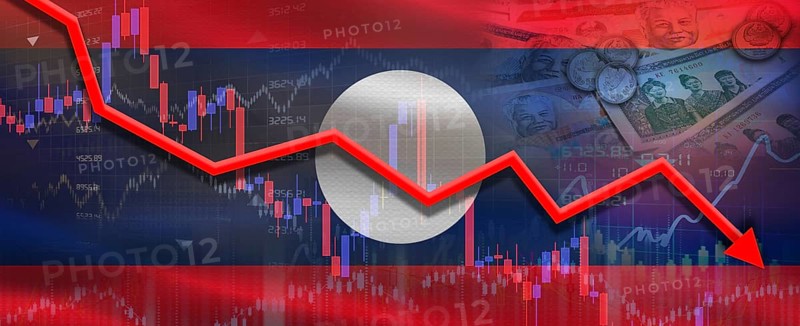 Laos financial crisis on economic graph. Financial fall of Laos on economy market