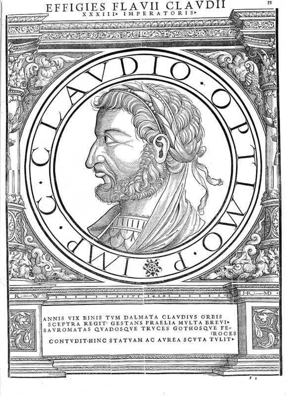 Claudius Gothicus (born around 214, died 270) was Roman emperor from 268 to 270. His full name is given as Marcus Aurelius Claudius, occasionally also Marcus Aurelius Valerius Claudius. The epithet Gothicus is not contemporary. In modern research, he is sometimes also referred to as Claudius II, authentic, digitally restored reproduction from a 19th century original, record date not stated