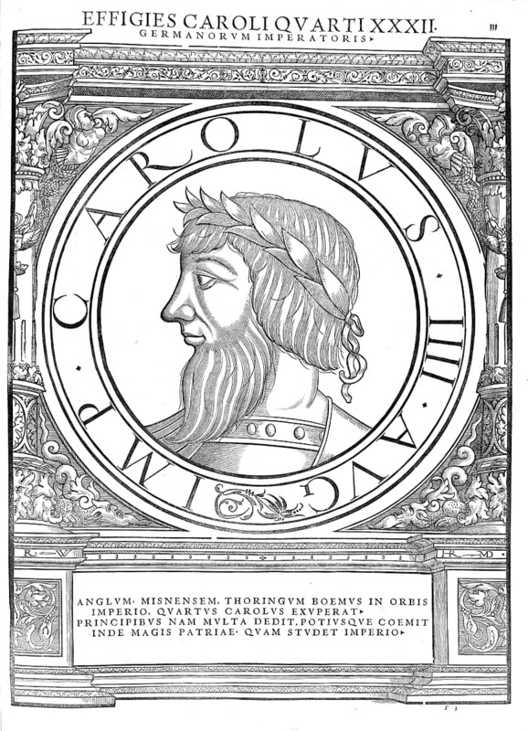 Charles IV, Karel IV, (born 14 May 1316 in Prague, died 29 November 1378 in Prague), born as Wenceslas, was Roman-German King (from 1346), King of Bohemia (from 1347), King of Italy (from 1355), King of Burgundy (from 1365) and Roman-German Emperor (from 1355), authentic, digitally restored reproduction from a 19th century original, record date not stated