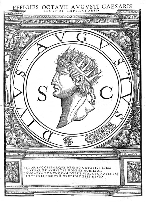 Augustus, Gaius Octavius, (born 23 September 63 BC, died 19 August 14 AD in Nola near Naples) was the first Roman emperor, authentic, digitally restored reproduction from a 19th century original, record date not stated