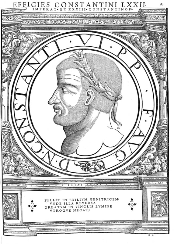 Constantine VI, (born around 771, died between 797 and 805 in Constantinople) succeeded his father Leo IV as emperor of Byzantium in 780 and reigned until 797. He was the last male emperor of the Syrian dynasty, authentic, digitally restored reproduction from a 19th century original, record date not stated