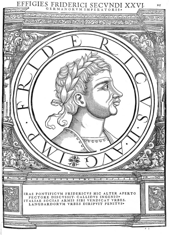 Frederick II, Federico II di Svevia, (born 26 December 1194 in Jesi near Ancona, died 13 December 1250 in Castel Fiorentino near Lucera, Kingdom of Sicily) from the noble family of the Hohenstaufen was King of Sicily from 1198, Roman-German King from 1212 and Emperor of the Roman-German Empire from 1220 until his death, authentic, digitally restored reproduction from a 19th century original, record date not stated
