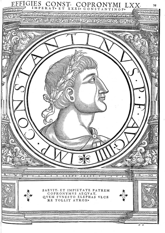 Constantine V, (born 718, died 14 September 775) was Byzantine emperor from 741 until his death, authentic, digitally restored reproduction from a 19th century original, record date not stated