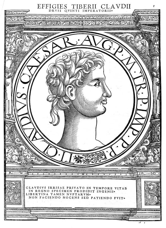 Tiberius Claudius Caesar Augustus Germanicus, in front of his accession to power Tiberius Claudius Nero Germanicus, (born 1 August 10 BC in Lugdunum, today Lyon, died 13 October 54 AD) was the fourth Roman emperor of the Julio-Claudian dynasty, authentic, digitally restored reproduction from a 19th century original, record date not stated