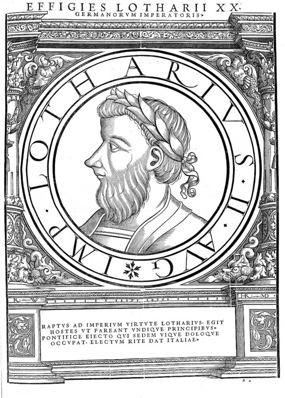 Lothar III, Lothar of Süpplingenburg, Lothar of Supplinburg, (born in front of 9 June 1075, died 3 December 1137) was Duke of Saxony from 1106, King from 1125 and Emperor of the Roman-German Empire from 1133 to 1137, authentic, digitally restored reproduction from a 19th century original, record date not stated