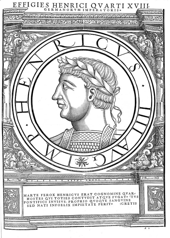 Henry IV (born 11 November 1050 presumably in Goslar, died 7 August 1106 in Liège) from the Salian family was the eldest son of Emperor Henry III and Empress Agnes. He was co-king from 1053, Roman-German king from 1056 and emperor from 1084 until his forced abdication by his son Henry V on 31 December 1105, authentic, digitally restored reproduction from a 19th century original, record date not stated
