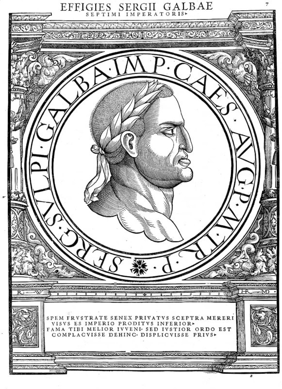 Lucius Livius Ocella Servius Sulpicius Galba (born 24 December 3 BC near Tarracina, died 15 January 69 in Rome) was Roman Emperor from 8 June 68 to 15 January 69, authentic, digitally restored reproduction from a 19th century original, record date not stated