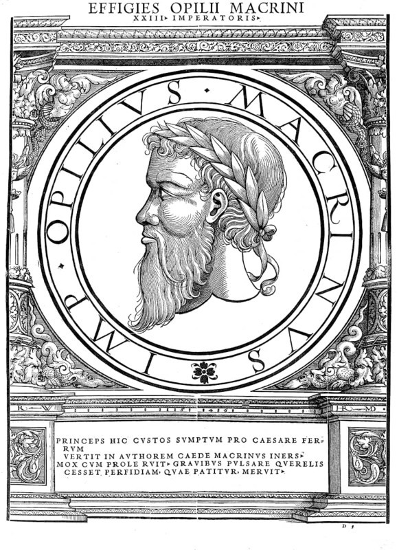 Marcus Opellius Macrinus (born 164 in Caesarea Mauretaniae, died June/July 218 in Archelaïs) was Roman emperor from 11 April 217 to 8 June 218. As emperor he called himself Marcus Opellius Severus Macrinus, authentic, digitally restored reproduction from a 19th century original, record date not stated