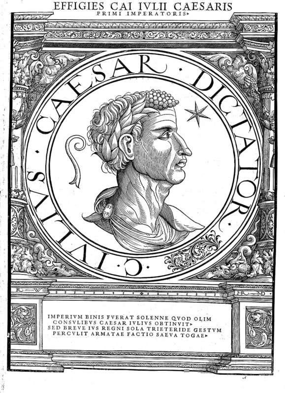 Gaius Iulius Caesar, also Gaius Julius Caesar, (born 13 July 100 BC in Rome, died 15 March 44 BC) was a Roman statesman, general and author who contributed significantly to the end of the Roman Republic and its later transformation into a monocracy, the Principate, Empire, authentic, digitally restored reproduction from a 19th century original, record date not stated