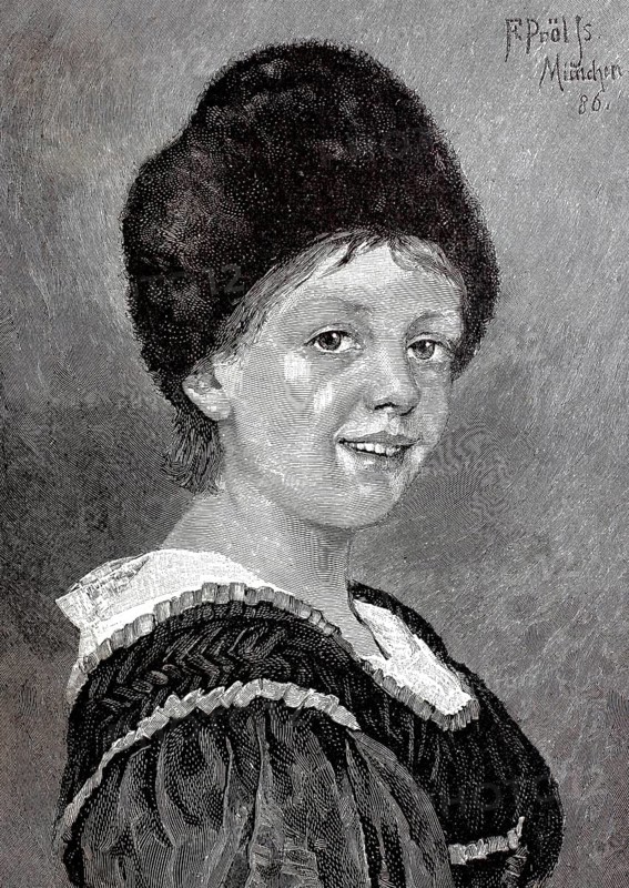 Girl in the traditional traditional costume of Mittenwald around 1890, Upper Bavaria, Bavaria, Germany, Historical, authentic, digitally restored reproduction from a 19th century original, Record date not stated