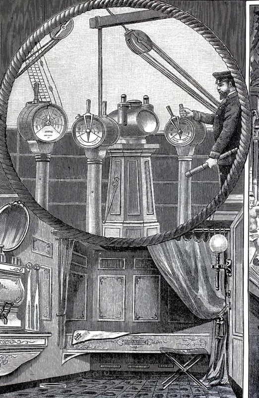 Pictures of a luxurious ocean fast steamer around 1890, command bridge, ship Columbia of the Hamburg-Amerikanische Packetfahrt-Actien-Gesellschaft, HAPAG, Historical, authentic, digitally restored reproduction from a 19th century original, Record date not stated