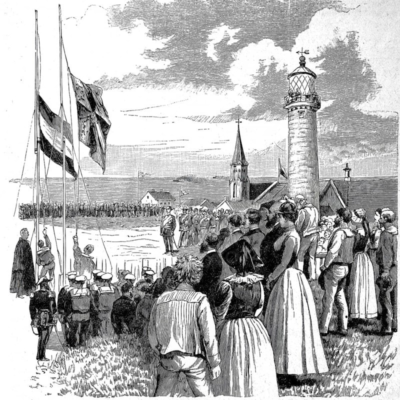The Raising of the Imperial Standard on Heligoland, 1890, Germany, Historical, authentic, digitally restored reproduction from a 19th century original, Record date not stated