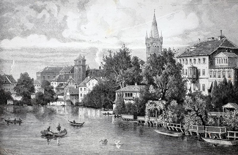 At the castle pond in Königsberg in Prussia, around 1890, Germany, today Kaliningrad in Russia, Historical, authentic, digitally restored reproduction from a 19th century original, Record date not stated